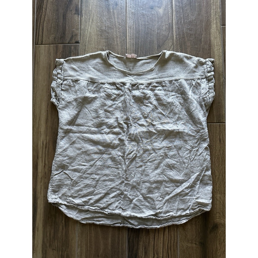 Saiph Lab Made in Italy Linen Blend Cap Sleeve Ruffle Top Taupe‎ Beige One Size